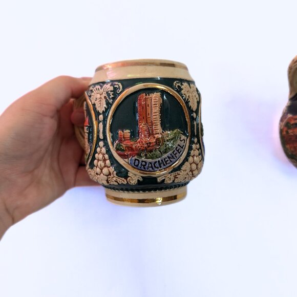 Vintage German Stein Mugs Set of 2 Castles in Germany Beer Wine Glasses - Picture 3 of 15